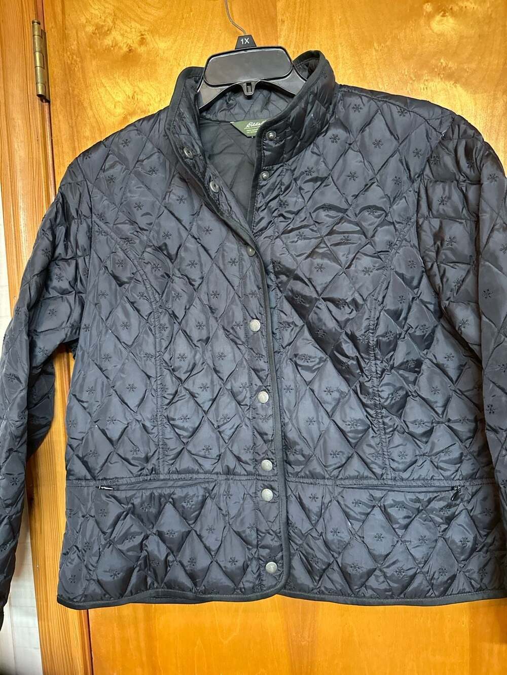Black Eddie Bauer 650 Fill Goose Down Quilted Jacket Women’s Black Snap Front Co